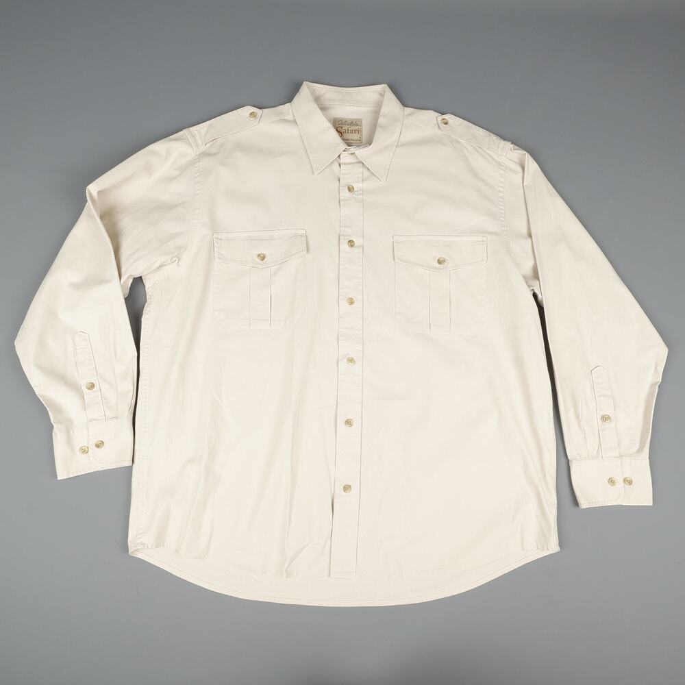Cabelas Safari Series Mens XL Reg Button Down Long Sleeve Shirt Beige Light Tan